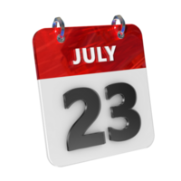 July 23 Date 3D Icon Isolated, Shiny and Glossy 3D Rendering, Month Date Day Name, Schedule, History png