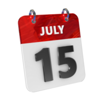 July 15 Date 3D Icon Isolated, Shiny and Glossy 3D Rendering, Month Date Day Name, Schedule, History png