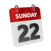 Sunday 22 Date 3D Icon Isolated, Shiny and Glossy 3D Rendering, Month Date Day Name, Schedule, History png