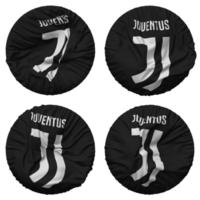 juventus fotboll klubb flagga i runda form isolerat med fyra annorlunda vinka stil, stöta textur, 3d tolkning png