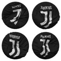 juventus fútbol americano club bandera en redondo forma aislado con cuatro diferente ondulación estilo, bache textura, 3d representación png