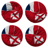 wallis en futuna vlag in ronde vorm geïsoleerd met vier verschillend golvend stijl, buil textuur, 3d renderen png
