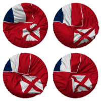 Wallis e futuna bandeira dentro volta forma isolado com quatro diferente acenando estilo, colisão textura, 3d Renderização png