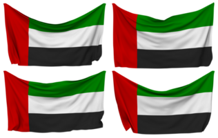 unido árabe emiratos clavado bandera desde esquinas, aislado con diferente ondulación variaciones, 3d representación png