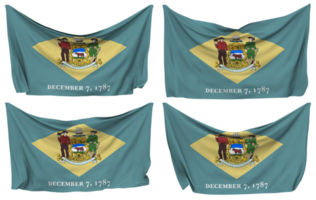 estado de Delaware clavado bandera desde esquinas, aislado con diferente ondulación variaciones, 3d representación png