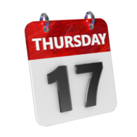 Thursday 17 Date 3D Icon Isolated, Shiny and Glossy 3D Rendering, Month Date Day Name, Schedule, History png