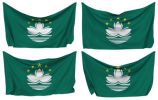 China Macau, Macao Pinned Flag from Corners, Isolated with Different Waving Variations, 3D Rendering png