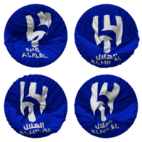 al hilal saudi fotboll klubb, al hilal sfc flagga i runda form isolerat med fyra annorlunda vinka stil, stöta textur, 3d tolkning png