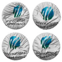 international criquet conseil, CCI drapeau dans rond forme isolé avec quatre différent agitant style, bosse texture, 3d le rendu png