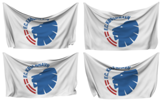 fútbol americano club Copenhague clavado bandera desde esquinas, aislado con diferente ondulación variaciones, 3d representación png