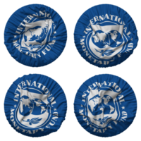 Internationale monetair fonds, imf vlag in ronde vorm geïsoleerd met vier verschillend golvend stijl, buil textuur, 3d renderen png