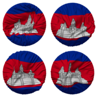Cambodge drapeau dans rond forme isolé avec quatre différent agitant style, bosse texture, 3d le rendu png