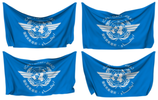 International Civil Aviation Organization, ICAO Pinned Flag from Corners, Isolated with Different Waving Variations, 3D Rendering png