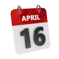 April 16 Date 3D Icon Isolated, Shiny and Glossy 3D Rendering, Month Date Day Name, Schedule, History png