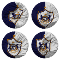 qarabag futbol klubbu, qarabag fk flagga i runda form isolerat med fyra annorlunda vinka stil, stöta textur, 3d tolkning png