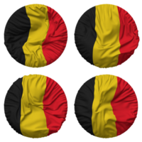 belgien flagga i runda form isolerat med fyra annorlunda vinka stil, stöta textur, 3d tolkning png