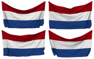 Nederland vastgemaakt vlag van hoeken, geïsoleerd met verschillend golvend variaties, 3d renderen png
