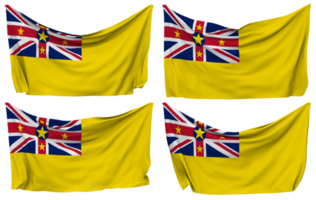 Niue Islands Pinned Flag from Corners, Isolated with Different Waving Variations, 3D Rendering png