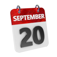 septembre 20 Date 3d icône isolé, brillant et brillant 3d le rendu, mois Date journée nom, calendrier, histoire png