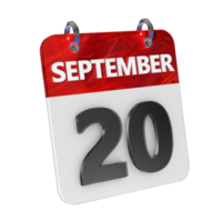 septembre 20 Date 3d icône isolé, brillant et brillant 3d le rendu, mois Date journée nom, calendrier, histoire png