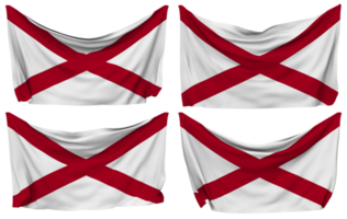 Zustand von Alabama festgesteckt Flagge von Ecken, isoliert mit anders winken Variationen, 3d Rendern png