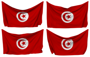 Tunisia Pinned Flag from Corners, Isolated with Different Waving Variations, 3D Rendering png