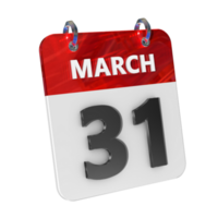 March 31 Date 3D Icon Isolated, Shiny and Glossy 3D Rendering, Month Date Day Name, Schedule, History png