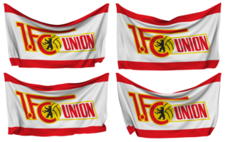 1 FC Union Berlin Pinned Flag from Corners, Isolated with Different Waving Variations, 3D Rendering png