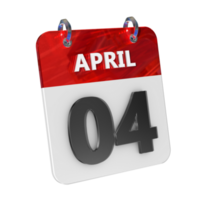 April 4 Date 3D Icon Isolated, Shiny and Glossy 3D Rendering, Month Date Day Name, Schedule, History png