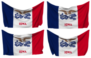 State of Iowa Pinned Flag from Corners, Isolated with Different Waving Variations, 3D Rendering png