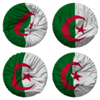 algeriet flagga i runda form isolerat med fyra annorlunda vinka stil, stöta textur, 3d tolkning png