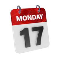 Monday 17 Date 3D Icon Isolated, Shiny and Glossy 3D Rendering, Month Date Day Name, Schedule, History png