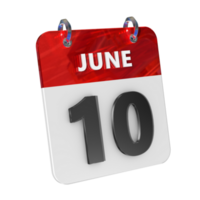 June 10 Date 3D Icon Isolated, Shiny and Glossy 3D Rendering, Month Date Day Name, Schedule, History png