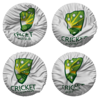 cricket Australien, australier cricket styrelse, ca, acb flagga i runda form isolerat med fyra annorlunda vinka stil, stöta textur, 3d tolkning png