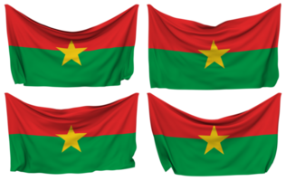 Burkina faso fästs flagga från hörn, isolerat med annorlunda vinka variationer, 3d tolkning png