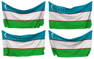 Uzbekistan Pinned Flag from Corners, Isolated with Different Waving Variations, 3D Rendering png