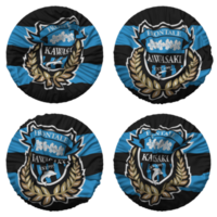 kawasaki frontale Football club drapeau dans rond forme isolé avec quatre différent agitant style, bosse texture, 3d le rendu png