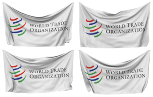 Welt Handel Organisation, wto festgesteckt Flagge von Ecken, isoliert mit anders winken Variationen, 3d Rendern png