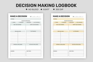 Decision-Making Logbook Printable Interactive Worksheet Journal Sheet Planner Notebook Template vector