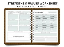 Strengths and Values worksheet logbook vector