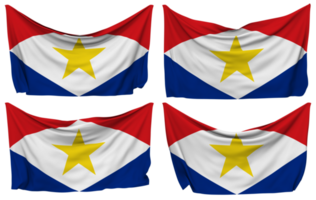 Saba Island Pinned Flag from Corners, Isolated with Different Waving Variations, 3D Rendering png