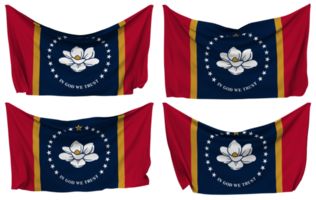 State of Mississippi Pinned Flag from Corners, Isolated with Different Waving Variations, 3D Rendering png