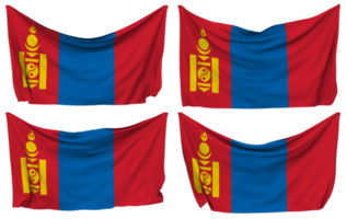 mongoliet fästs flagga från hörn, isolerat med annorlunda vinka variationer, 3d tolkning png