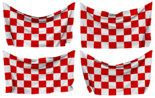 Racing Red and White Checkered Pinned Flag from Corners, Isolated with Different Waving Variations, 3D Rendering png