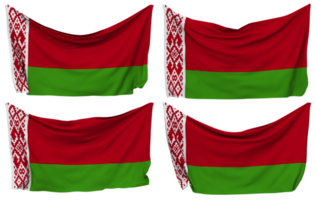 Belarus Pinned Flag from Corners, Isolated with Different Waving Variations, 3D Rendering png