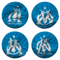 Olympique de Marseille Flag in Round Shape Isolated with Four Different Waving Style, Bump Texture, 3D Rendering png