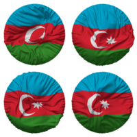 azerbaijan flagga i runda form isolerat med fyra annorlunda vinka stil, stöta textur, 3d tolkning png