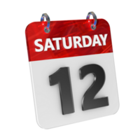 Saturday 12 Date 3D Icon Isolated, Shiny and Glossy 3D Rendering, Month Date Day Name, Schedule, History png