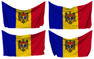 Moldova Pinned Flag from Corners, Isolated with Different Waving Variations, 3D Rendering png