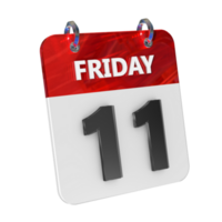 Friday 11 Date 3D Icon Isolated, Shiny and Glossy 3D Rendering, Month Date Day Name, Schedule, History png